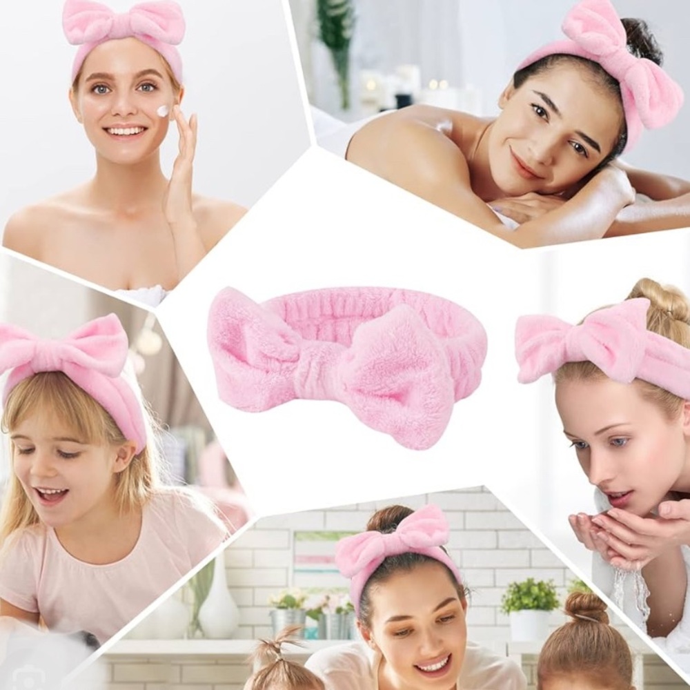 NEW Lot of 2x [Studio Dry] Cosmetic Headband w/ Removable Bow Soft Pink One Size